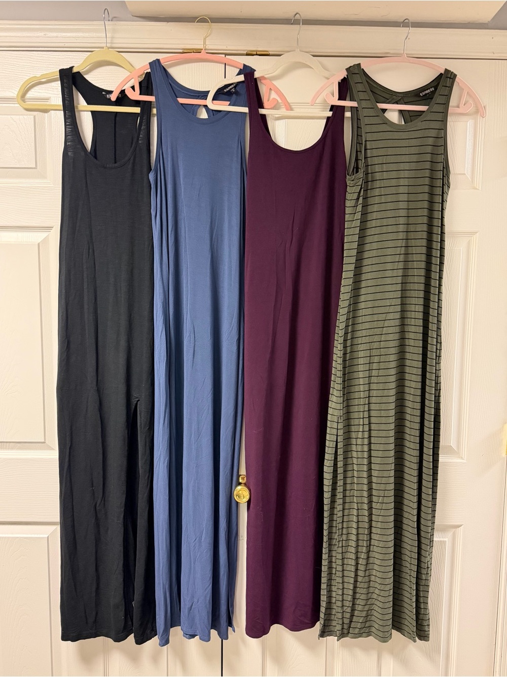 Express Sleeveless Maxi Dress Blue, Olive Green Stripe, Black, Plum XS Summer